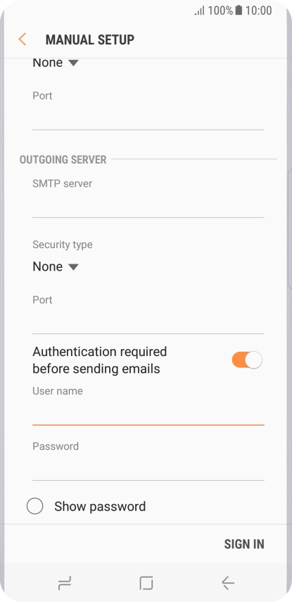 If you turn on SMTP authentication, press the field below 