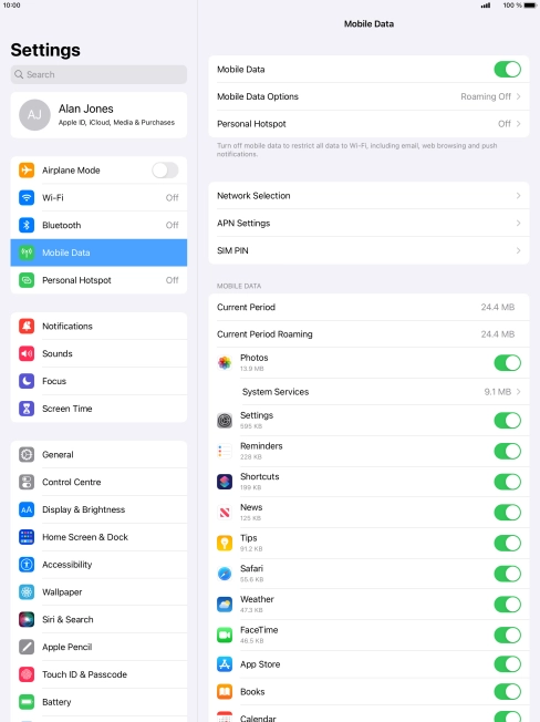 Press Mobile Data Options.