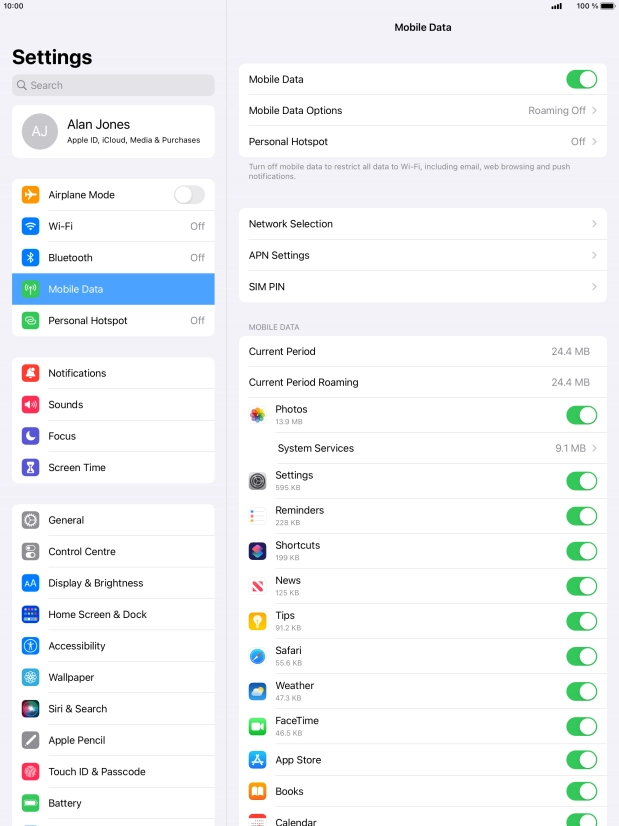 Press Mobile Data Options.