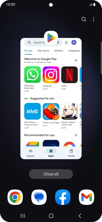To end one running application, slide your finger upwards on the required application.