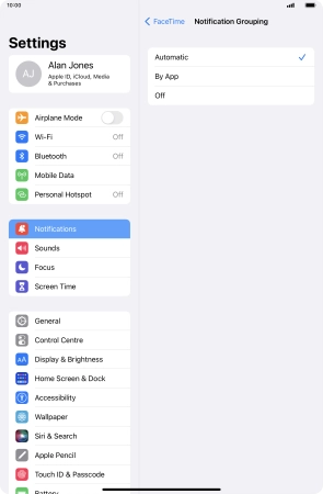 Press the required setting.