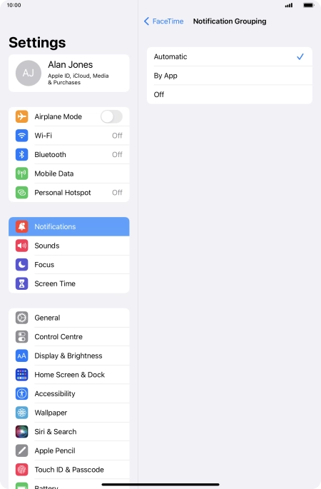Press the required setting.