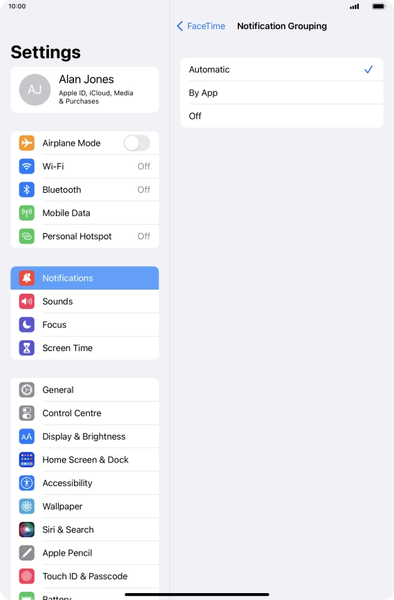 Press the required setting.