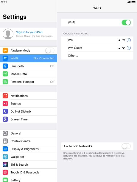Press the required Wi-Fi network and key in the password for the Wi-Fi network.