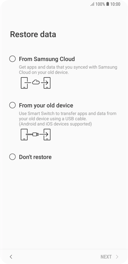 You can transfer the contents of another phone to your phone when it's activated for the first time and after a factory reset. When this screen is displayed, your phone is ready to transfer contents from another phone.