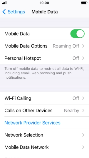 Press Mobile Data Options.