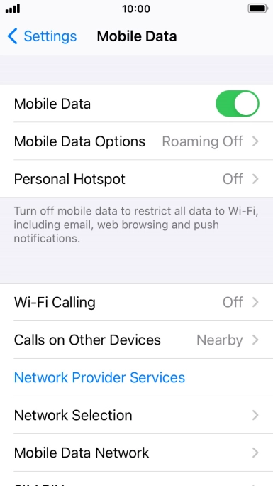 Press Mobile Data Options.
