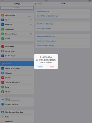Press Reset. Wait a moment while the factory default settings are restored. 
Follow the instructions on the screen to set up your tablet and prepare it for use.