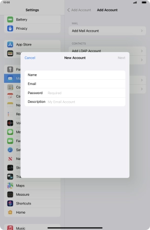 Press Password and key in the password for your email account.
