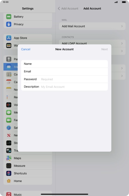 Press Password and key in the password for your email account.