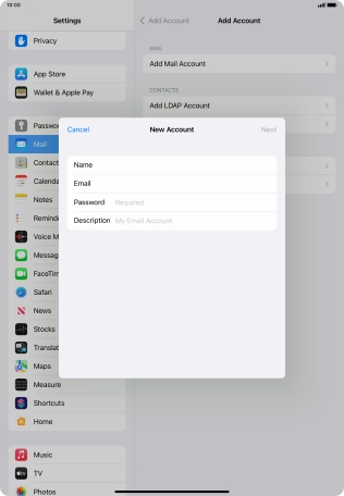 Press Password and key in the password for your email account.
