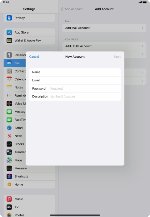 Press Password and key in the password for your email account.
