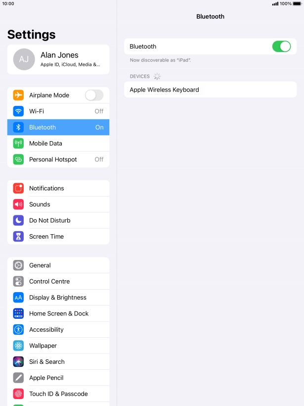Press the required Bluetooth device and follow the instructions on the screen to pair the device with your tablet.