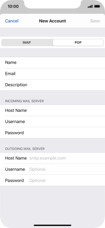 Press Host Name and key in the name or IP address of your email provider's outgoing server. Please note that if you can't send email messages when using your email provider's outgoing server, key in smtp.vodafone.net.au (Vodafone's outgoing server).