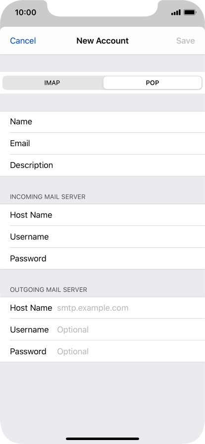 Press Host Name and key in the name or IP address of your email provider's outgoing server. Please note that if you can't send email messages when using your email provider's outgoing server, key in smtp.vodafone.net.au (Vodafone's outgoing server).