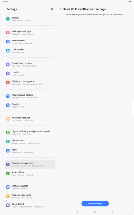 Press Reset settings.