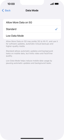 Press the required setting.