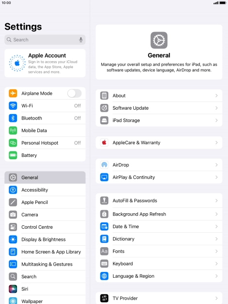 Press Apple Account.