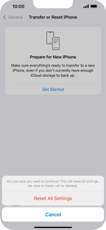 Press Reset All Settings. Wait a moment while the factory default settings are restored. Follow the instructions on the screen to set up your phone and prepare it for use.