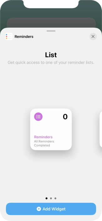 Slide your finger right or left on the screen to select the required widget size.
