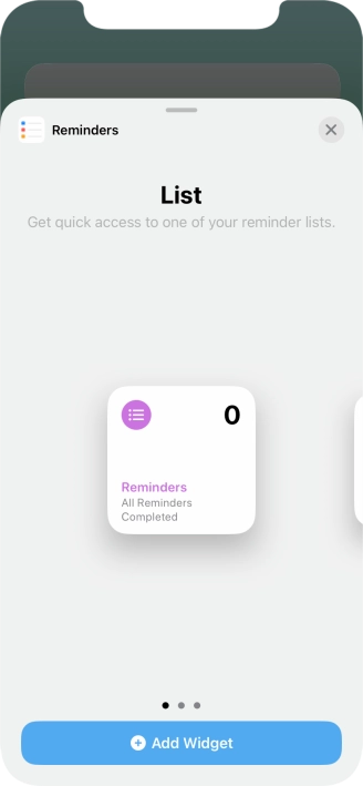Slide your finger right or left on the screen to select the required widget size.