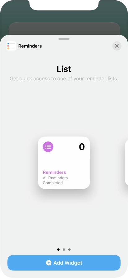 Slide your finger right or left on the screen to select the required widget size.