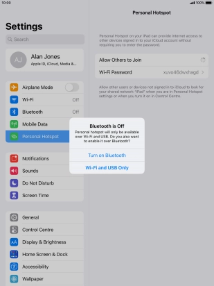 If Wi-Fi is turned on, press Wi-Fi and USB Only.