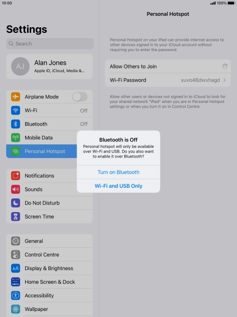 If Wi-Fi is turned on, press Wi-Fi and USB Only.