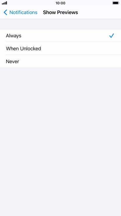 To select notification preview on the lock screen, press Always.
