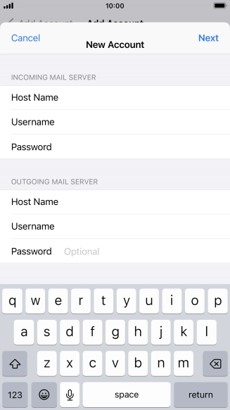 Press Password and key in the password for your email account. Please note that if you're using Vodafone's outgoing server, leave the password field empty.
