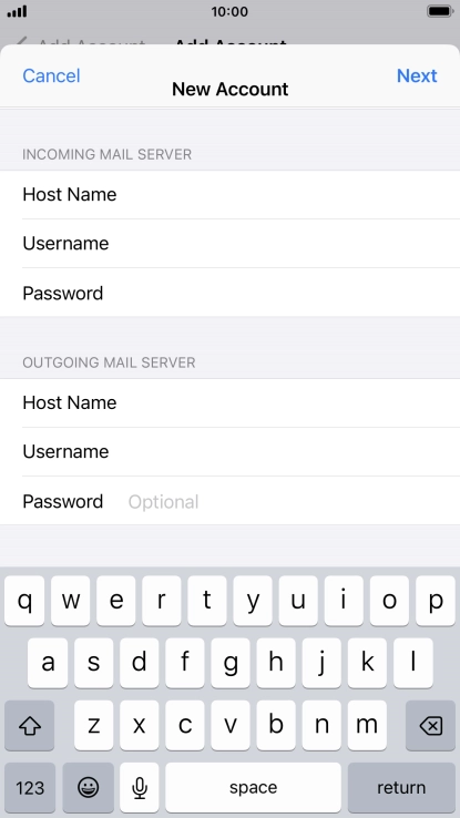Press Password and key in the password for your email account. Please note that if you're using Vodafone's outgoing server, leave the password field empty.