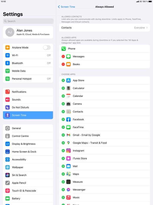 Press the remove icon next to the required app to remove it from the list of allowed apps during Downtime.