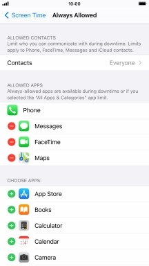 Press the add icon next to the required app to add it to the list of allowed apps during Downtime.