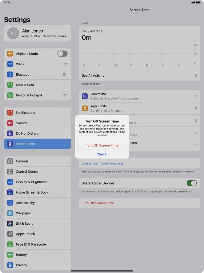 Press Turn Off Screen Time.