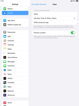 Press the required setting to turn the function on or off.