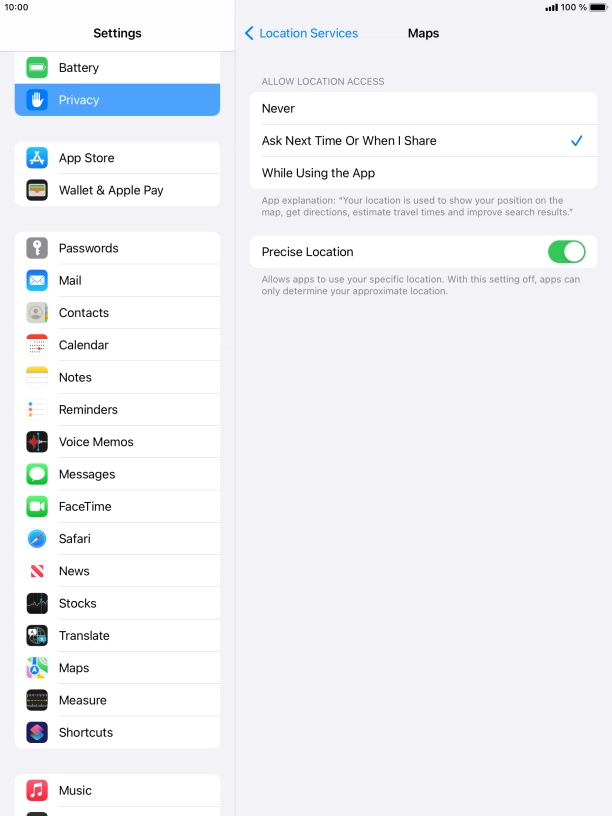 Press the required setting to turn the function on or off.