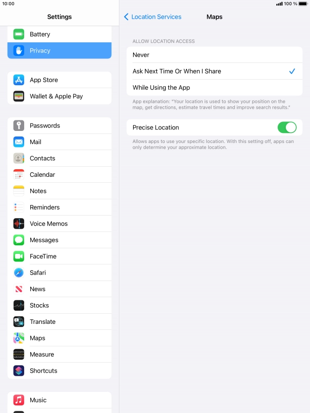 Press the required setting to turn the function on or off.
