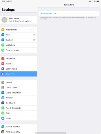 Press Turn On Screen Time.