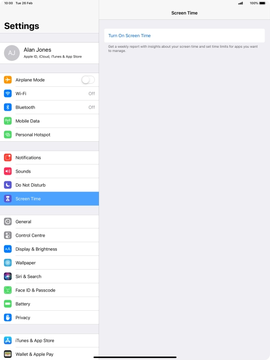Press Turn On Screen Time.