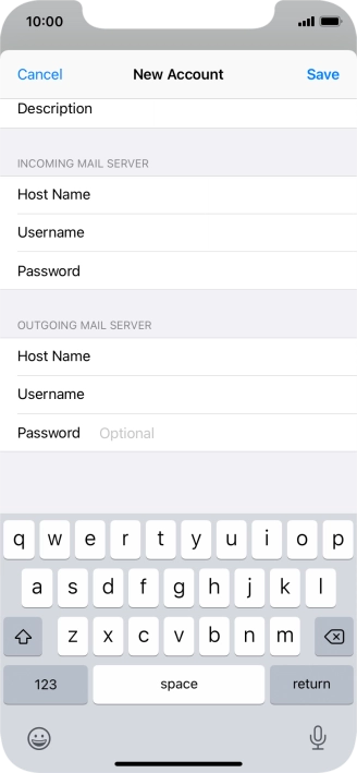 Press Password and key in the password for your email account. Please note that if you're using Vodafone's outgoing server, leave the password field empty.