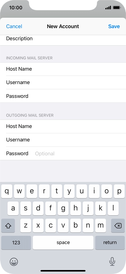 Press Password and key in the password for your email account. Please note that if you're using Vodafone's outgoing server, leave the password field empty.