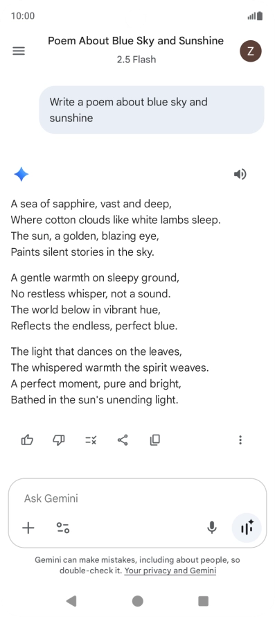 You can ask Gemini to generate a text based on your description.