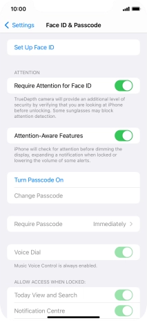 Press Turn Passcode On and key in a phone lock code of your own choice twice.