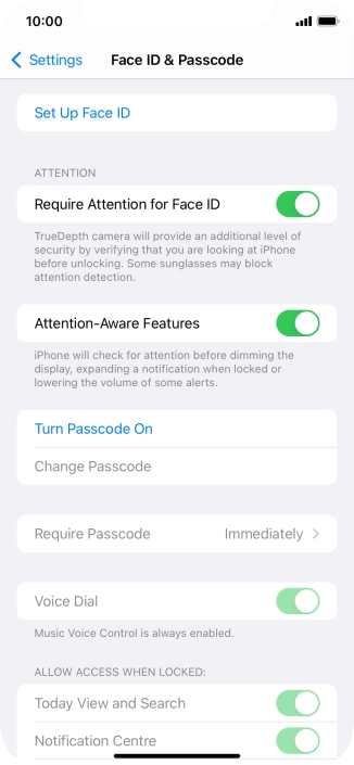 Press Turn Passcode On and key in a phone lock code of your own choice twice.