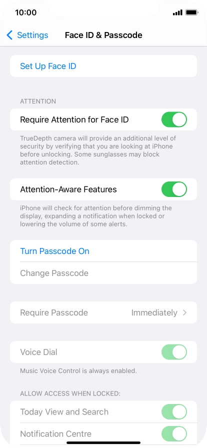 Press Turn Passcode On and key in a phone lock code of your own choice twice.