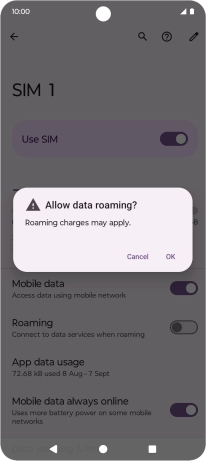 If you turn on data roaming, press OK.