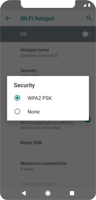 Press WPA2 PSK to password protect your Wi-Fi hotspot.