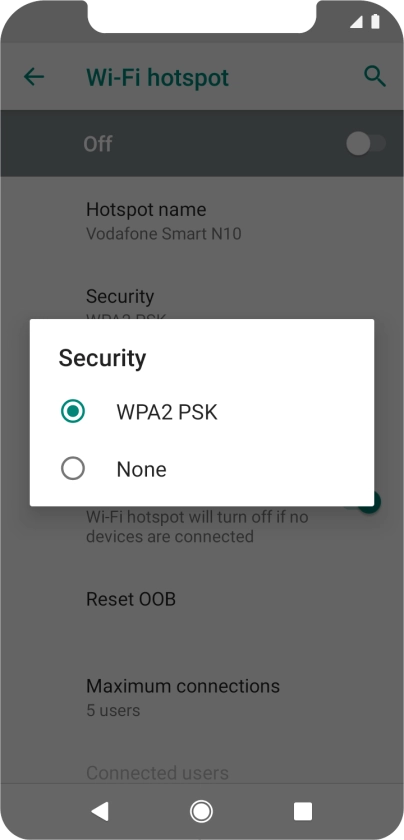 Press WPA2 PSK to password protect your Wi-Fi hotspot.