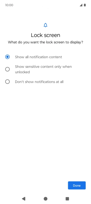 Press the required setting.