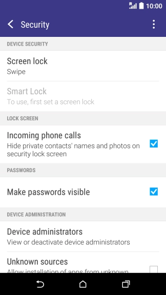 Press Screen lock. If you haven't previously selected a phone lock code, key in a code of your own choice twice.